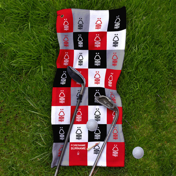 Nottingham Forest FC - Chequered - Name and Number Lightweight, Microfibre Golf Towel - Officially Licenced