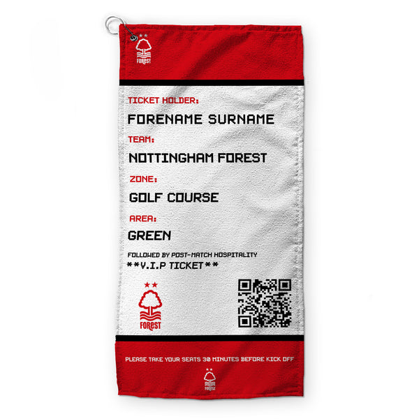 Nottingham Forest FC - Ticket - Name and Number Lightweight, Microfibre Golf Towel - Officially Licenced