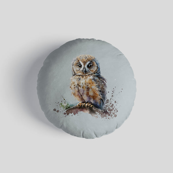 Watercolour Owl 14" Round Throw Cushion