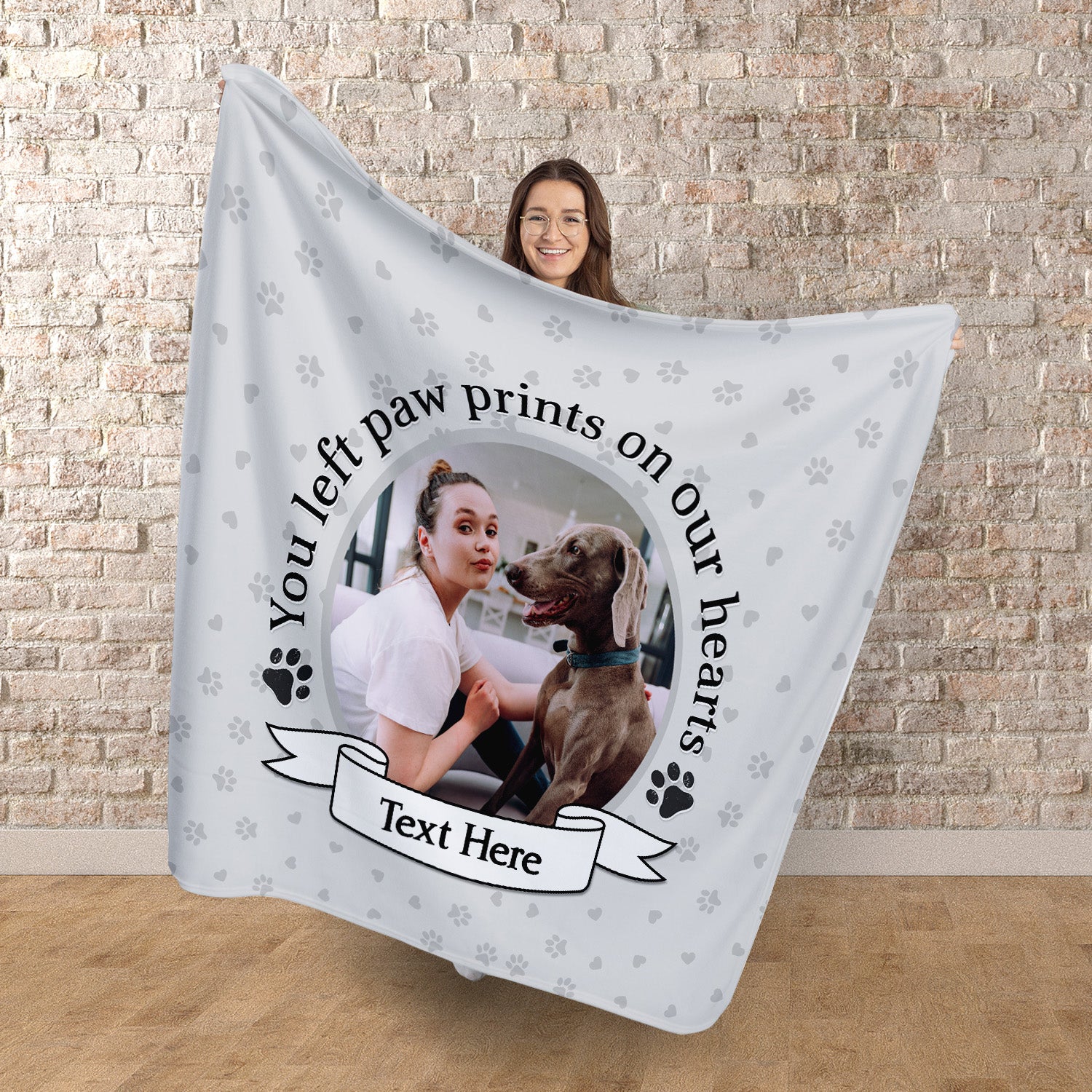 Paw Prints On Our Hearts - Personlised Memory Fleece Blanket 150cm X 150cm