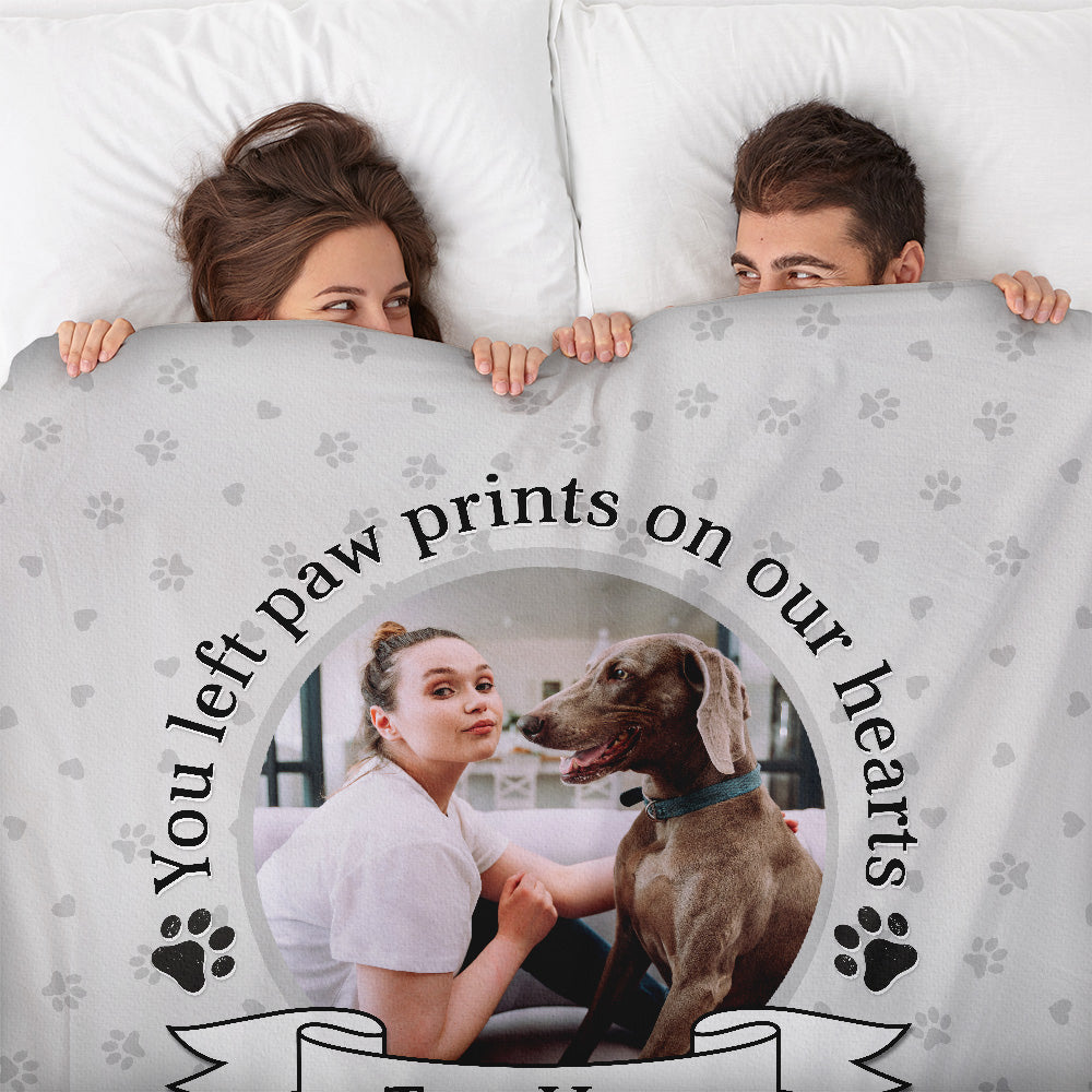 Paw Prints On Our Hearts - Personlised Memory Fleece Blanket 150cm X 150cm