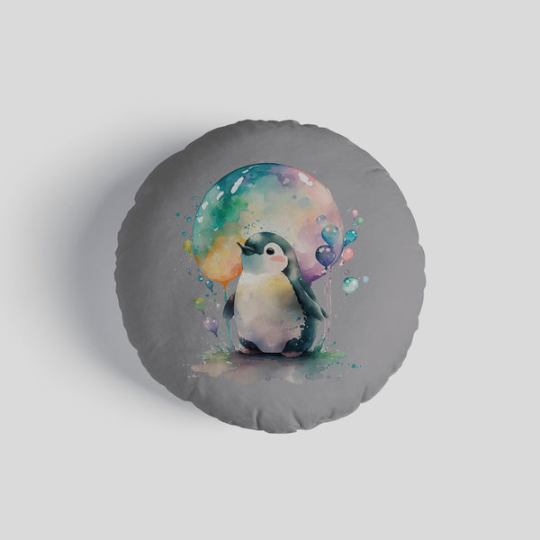 Watercolour Penguin 14" Round Throw Cushion