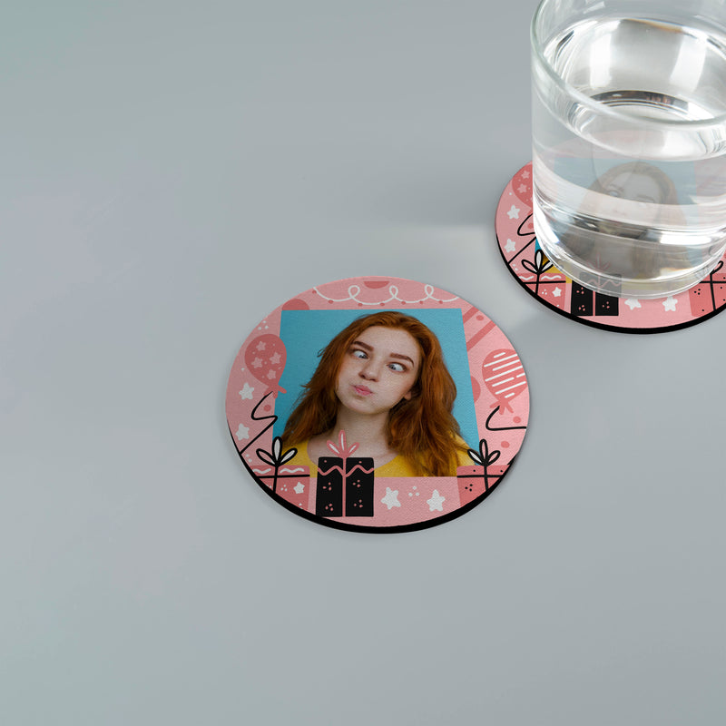 Personalised Pink Birthday Photo - Drinks Coaster - Round or Square