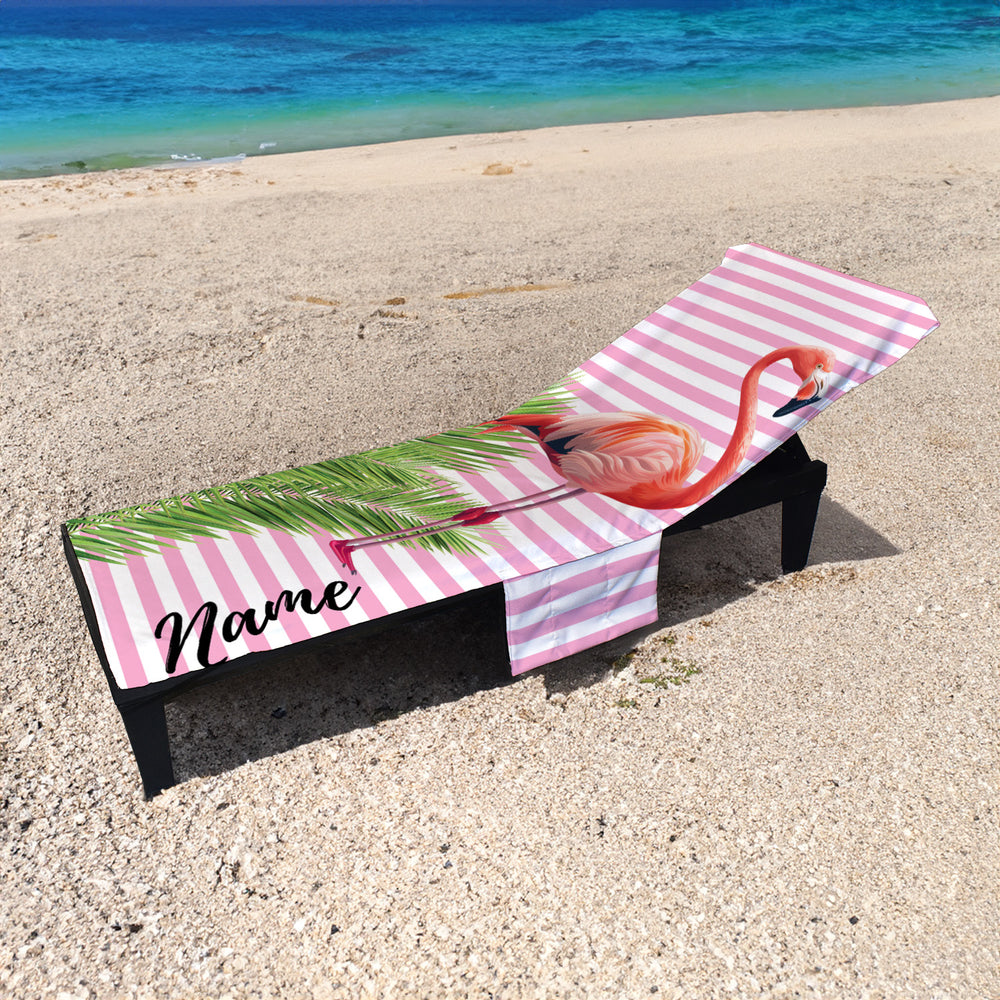 Personalised Flamingo Pink Stripes Full Length Sun Lounger Towel
