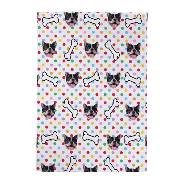Pet Pattern - Multicoloured Polka Dots & Bones Print - Personalised Lightweight, Microfibre Tea Towel