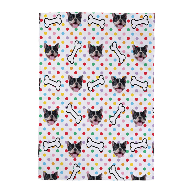 Pet Pattern - Multicoloured Polka Dots & Bones Print - Personalised Lightweight, Microfibre Tea Towel