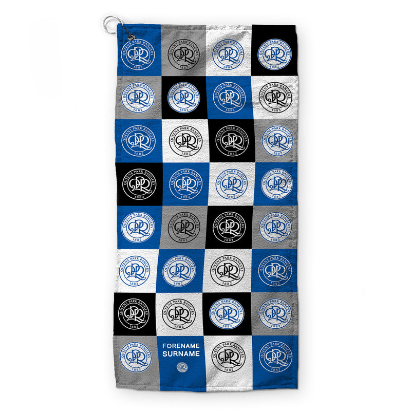 Queens Park Rangers FC - Chequered - Name and Number Lightweight, Microfibre Golf Towel - Officially Licenced