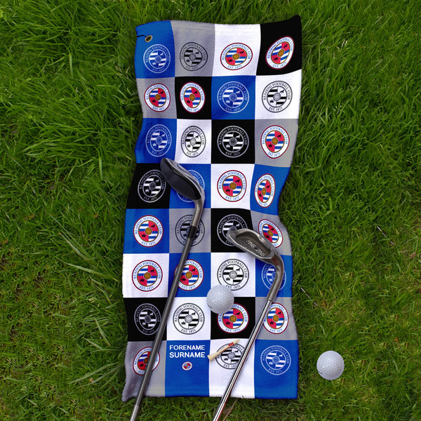 Reading FC - Chequered - Name and Number Lightweight, Microfibre Golf Towel - Officially Licenced