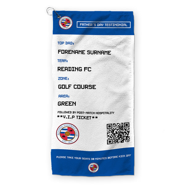 Reading FC - Ticket - Name and Number Lightweight, Microfibre Golf Towel - Officially Licenced