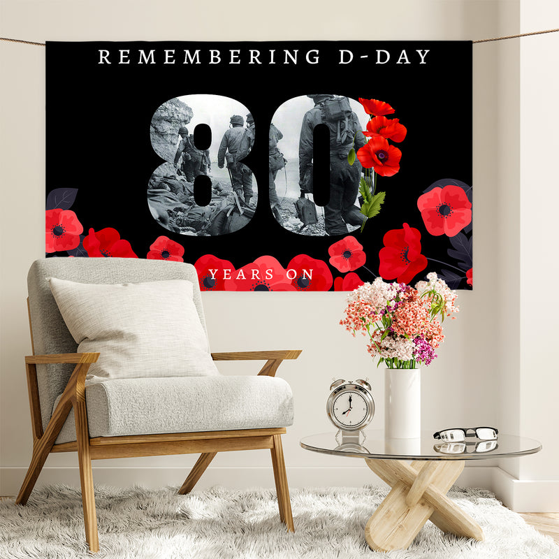 Remembering D-Day 80 Years Poppies | Banner - 5ft x 3ft