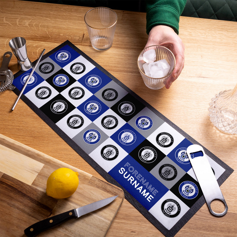 Rochdale - Chequered Personalised Bar Runner - Officially Licenced