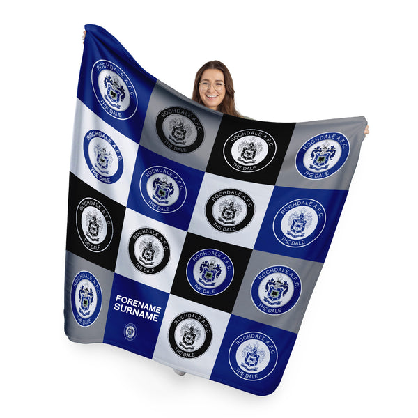 Rochdale FC - Chequered Fleece Blanket - Officially Licenced