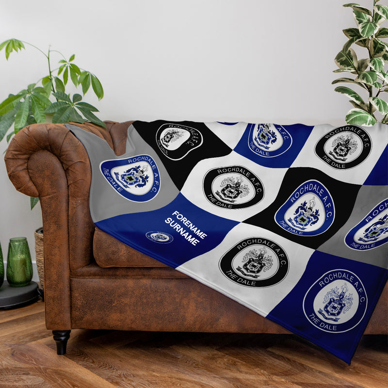 Rochdale FC - Chequered Fleece Blanket - Officially Licenced