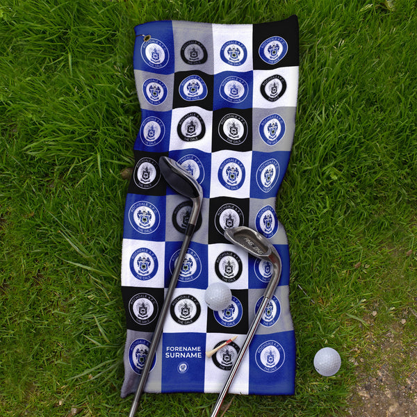 Rochdale FC - Chequered - Name and Number Lightweight, Microfibre Golf Towel - Officially Licenced