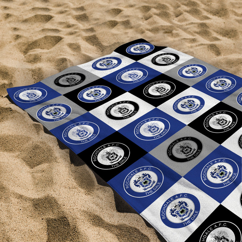Rochdale Chequered - Personalised Beach Lightweight, Microfibre Towel - 150cm x 75cm - Officially Licenced