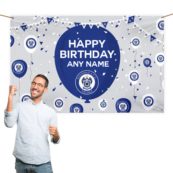 Rochdale - Personalised Balloons 5ft x 3ft Fabric Banner - Officially Licenced