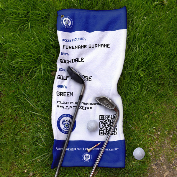 Rochdale FC - Ticket - Name and Number Lightweight, Microfibre Golf Towel - Officially Licenced