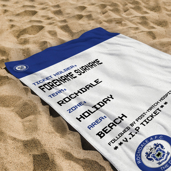 Rochdale - Ticket Personalised Lightweight, Microfibre Beach Towel - 150cm x 75cm - Officially Licenced