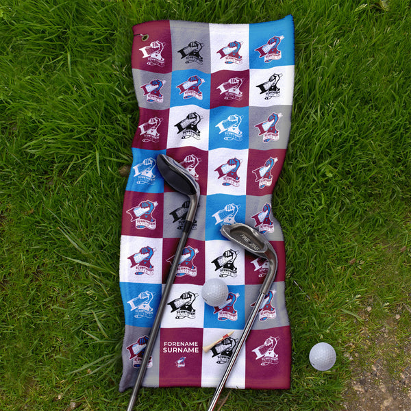Scunthorpe United FC - Chequered - Name and Number Lightweight, Microfibre Golf Towel - Officially Licenced