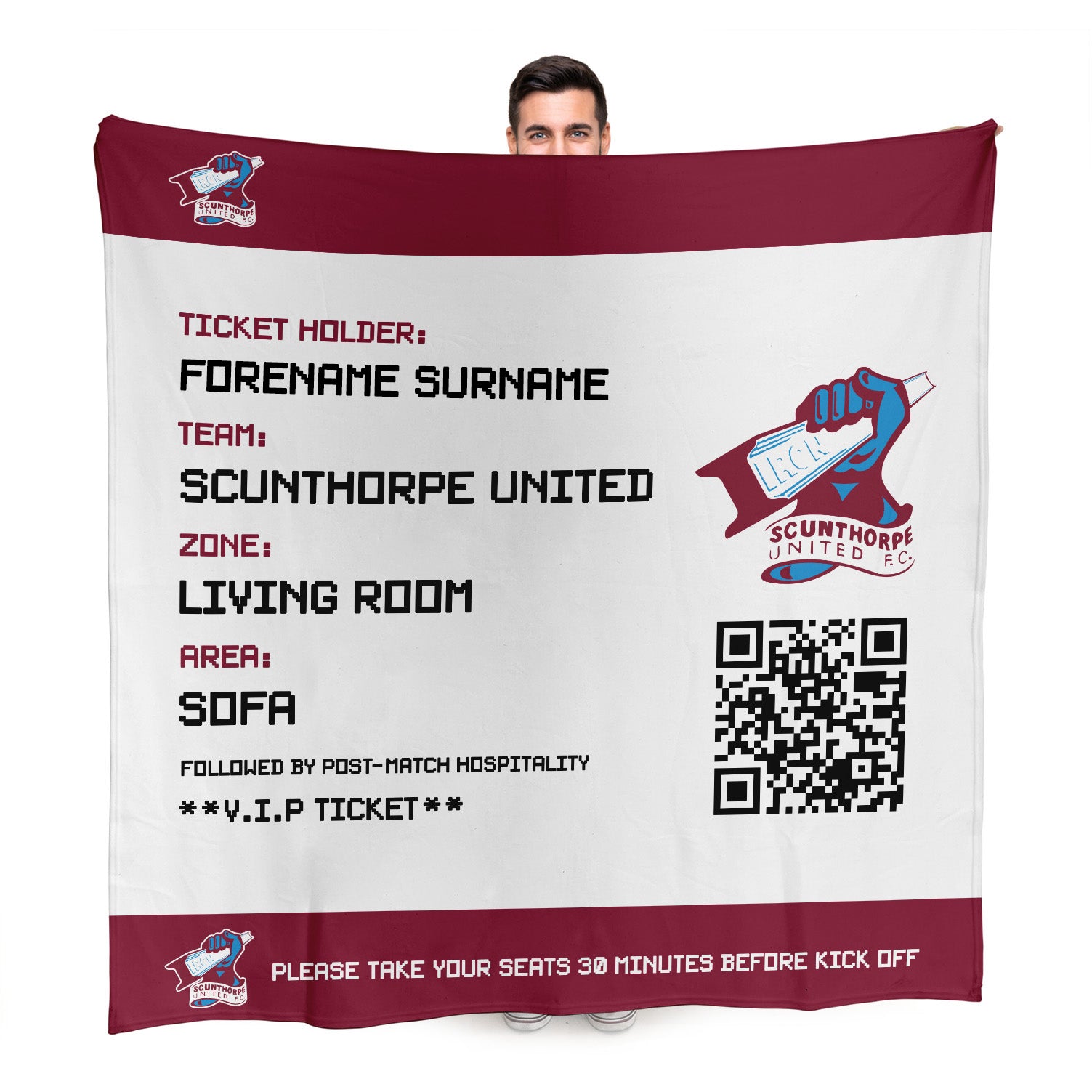 Scunthorpe United FC - Football Ticket Fleece Blanket - Officially Licenced