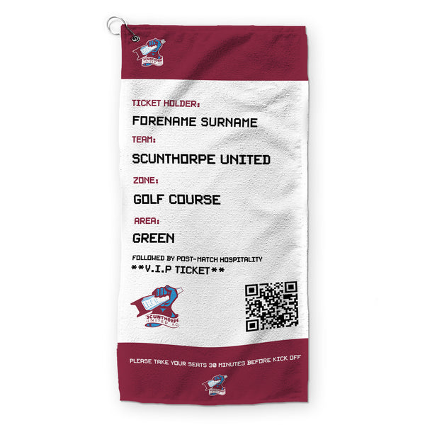 Scunthorpe United FC - Ticket - Name and Number Lightweight, Microfibre Golf Towel - Officially Licenced
