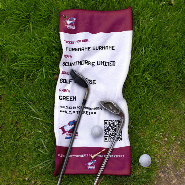 Scunthorpe United FC - Ticket - Name and Number Lightweight, Microfibre Golf Towel - Officially Licenced