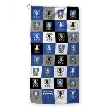 Sheffield Wednesday FC - Chequered - Name and Number Lightweight, Microfibre Golf Towel - Officially Licenced