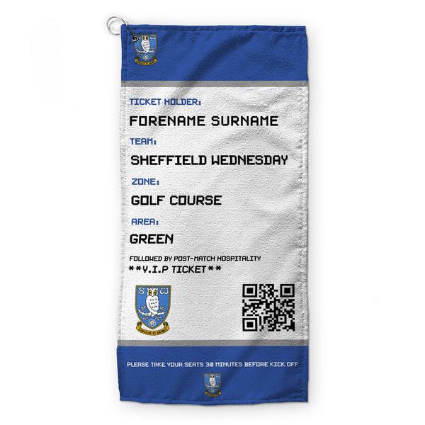 Sheffield Wednesday FC - Ticket - Name and Number Lightweight, Microfibre Golf Towel - Officially Licenced