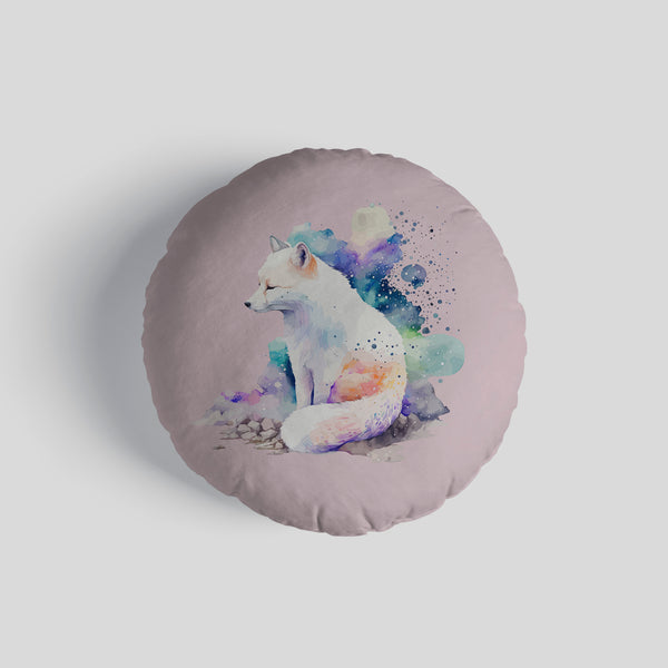 Watercolour Snow Fox 14" Round Throw Cushion