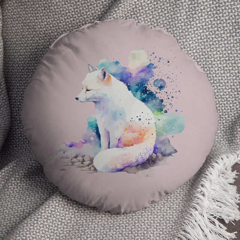 Watercolour Snow Fox 14" Round Throw Cushion