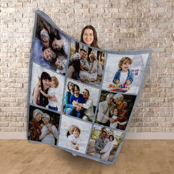 Soft Grey - 9 Photo - Personalised Photo Fleece Blanket - Custom Fleece Blankets