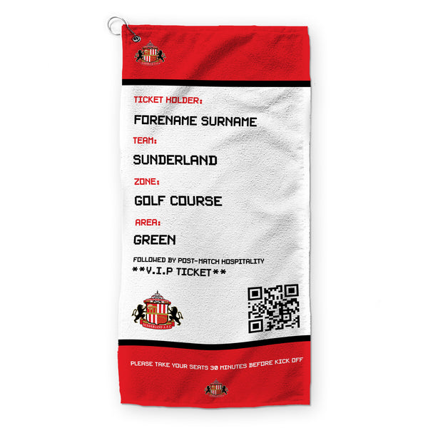 Sunderland AFC - Ticket - Name and Number Lightweight, Microfibre Golf Towel - Officially Licenced