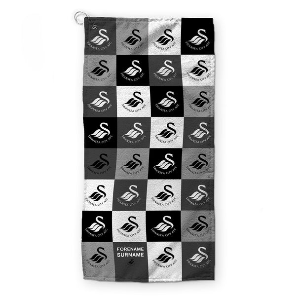 Swansea City AFC - Chequered - Name and Number Lightweight, Microfibre Golf Towel - Officially Licenced