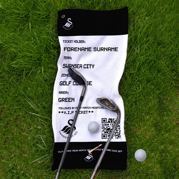 Swansea City AFC - Ticket - Name and Number Lightweight, Microfibre Golf Towel - Officially Licenced