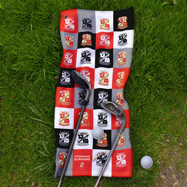 Swindon Town FC - Chequered - Name and Number Lightweight, Microfibre Golf Towel - Officially Licenced