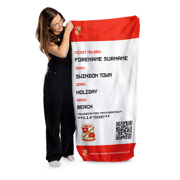 Swindon Town - Ticket Personalised Lightweight, Microfibre Beach Towel - 150cm x 75cm - Officially Licenced