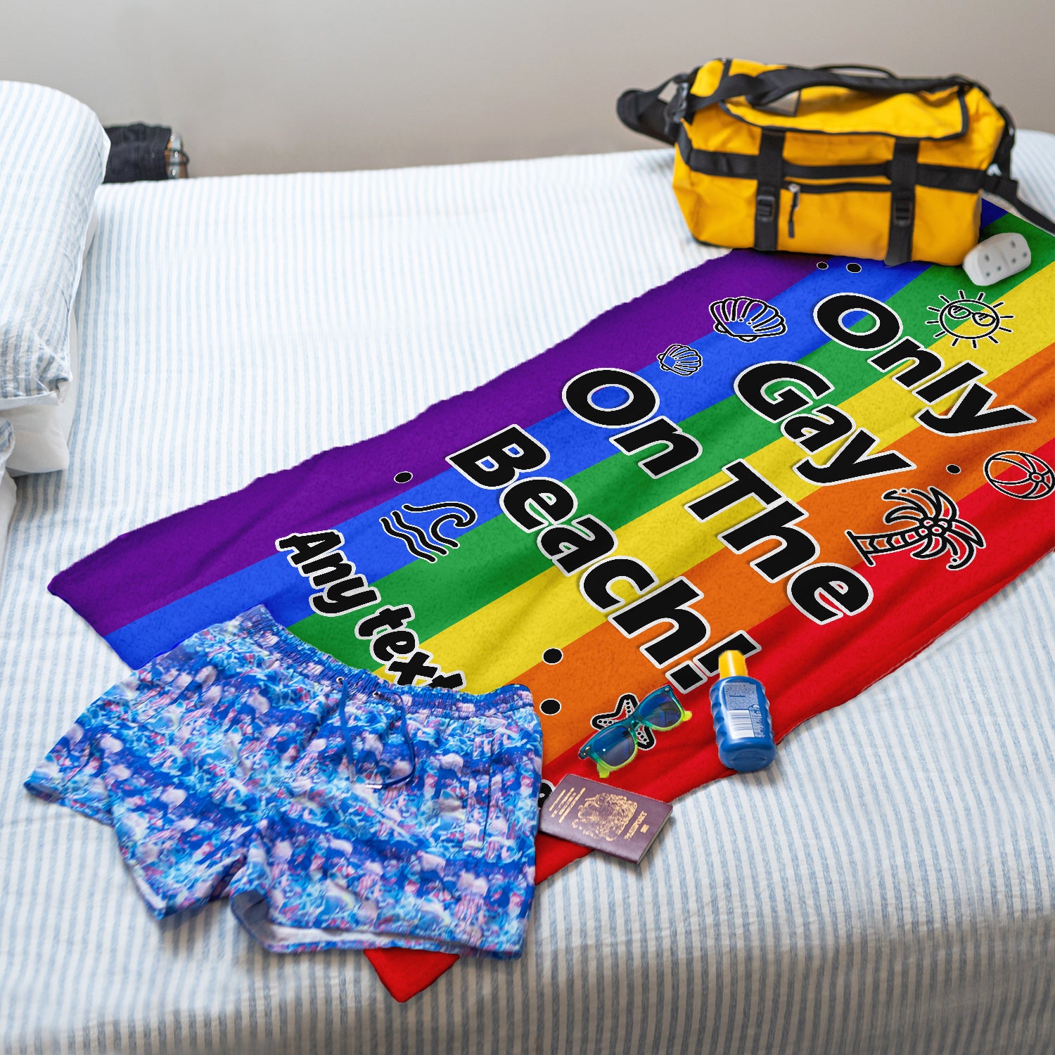 Only Gay On the Beach - Rainbow Personalised Beach Towel - 150CM X