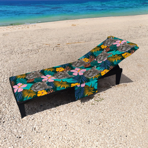 Pet Face Scatter Tropical - Personalised Full Length Sun Lounger Towel with Pockets
