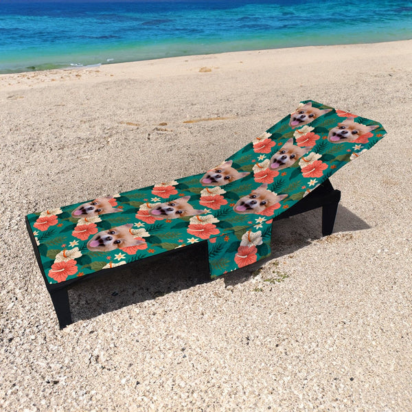 Pet Face Scatter Hawaiian - Personalised Full Length Sun Lounger Towel with Pockets