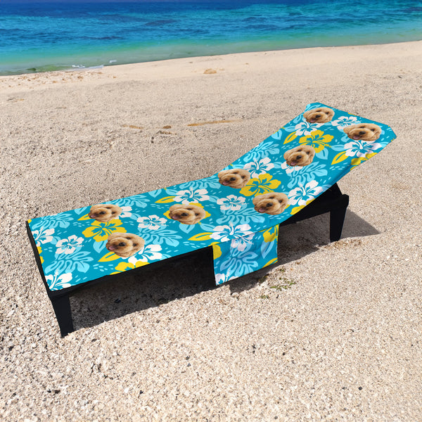 Pet Face Scatter Summer - Personalised Full Length Sun Lounger Towel with Pockets