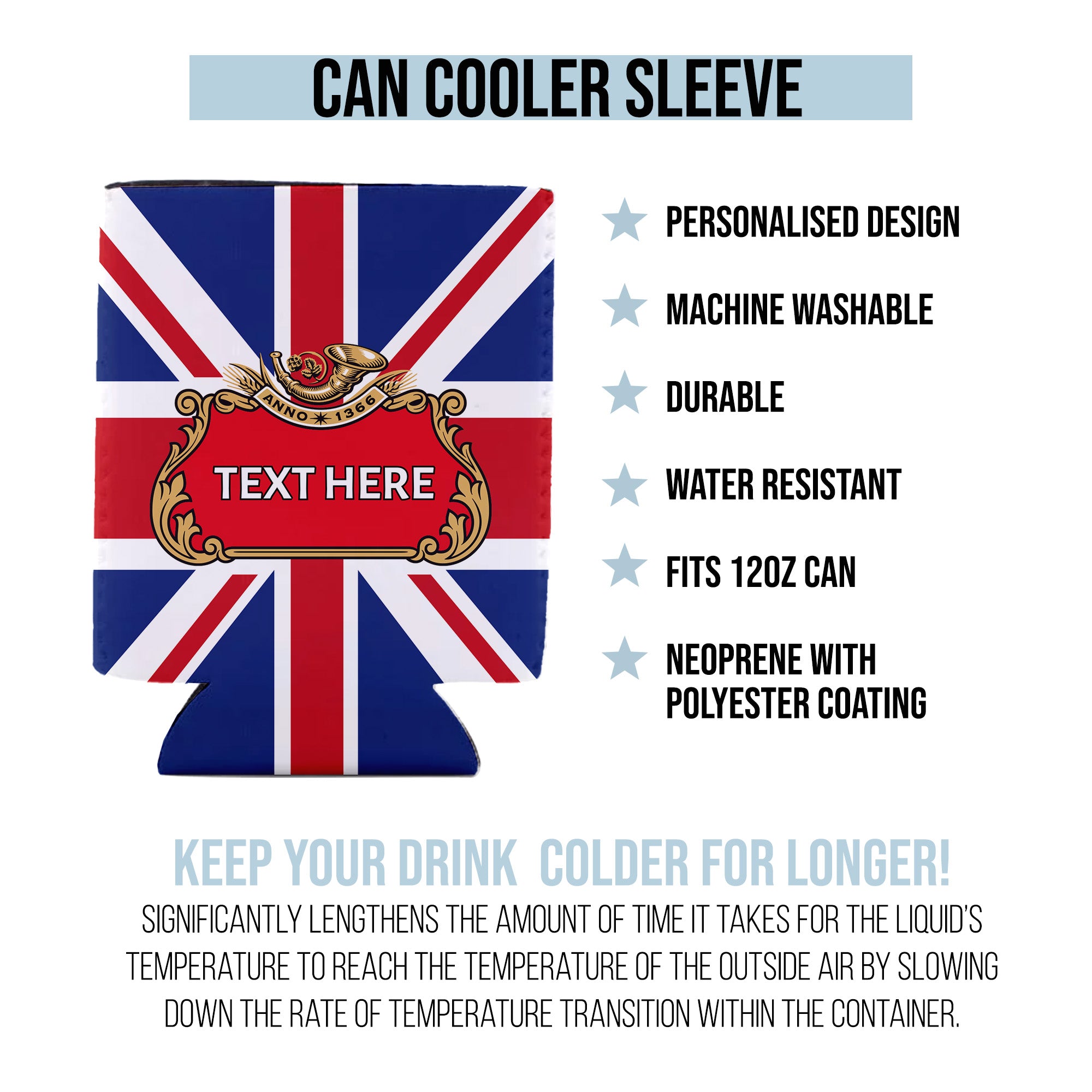 Beer Label - Union Jack - Custom Personalised Drink Can Cooler