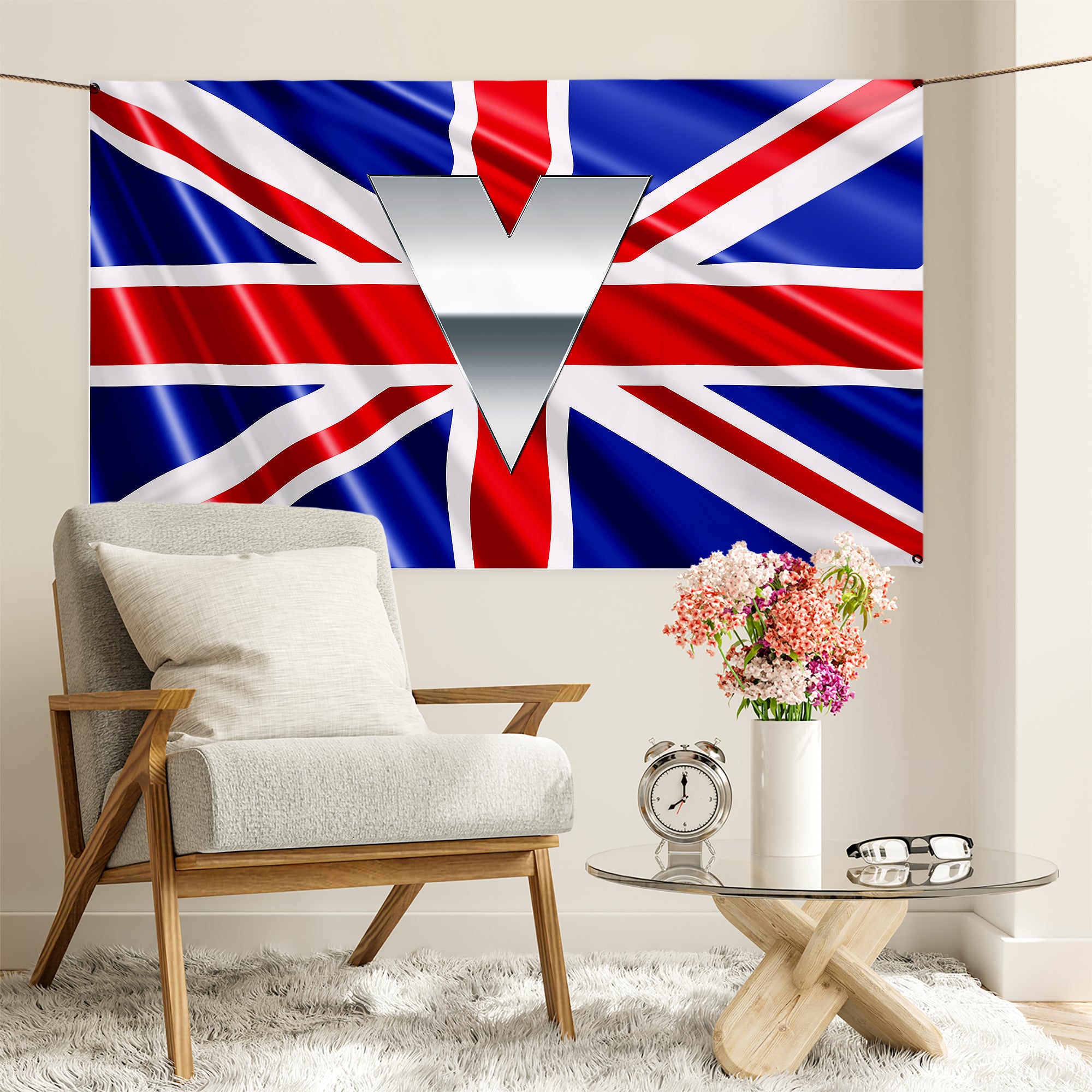 Union Jack Silver Badge VE Day | Banner - 5ft x 3ft