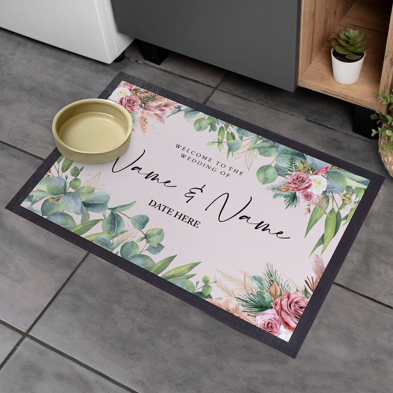 Welcome To Our Wedding - Tropical Blush - Personalised Door Mat - 60cm x 40cm