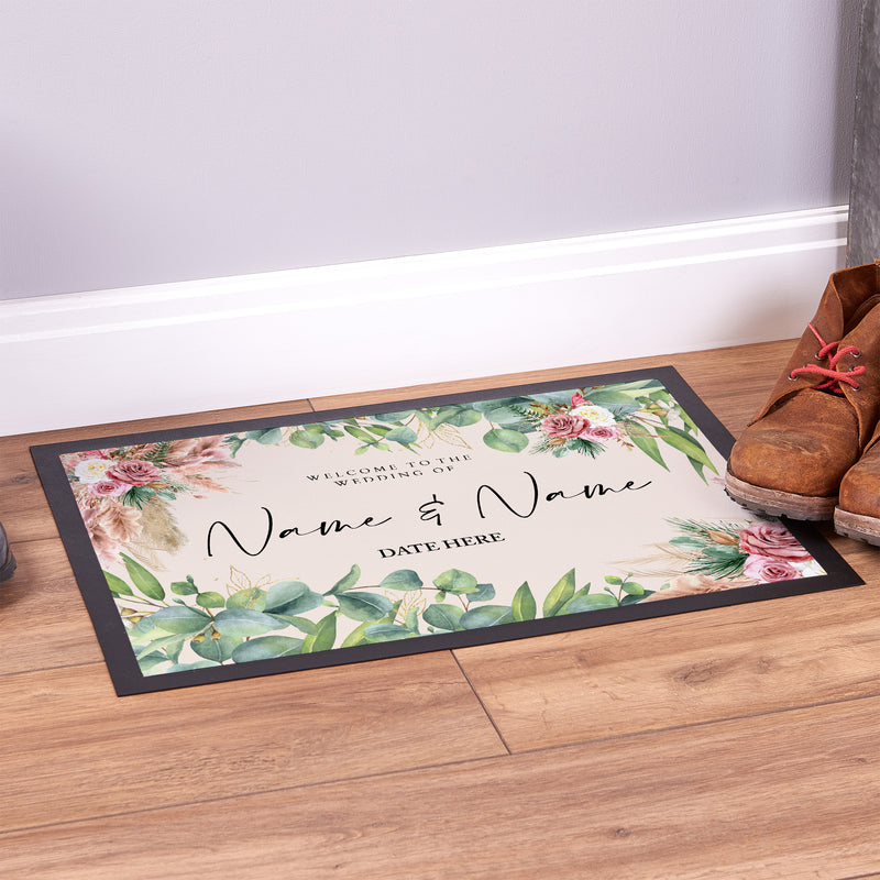 Welcome To Our Wedding - Tropical Blush - Personalised Door Mat - 60cm x 40cm