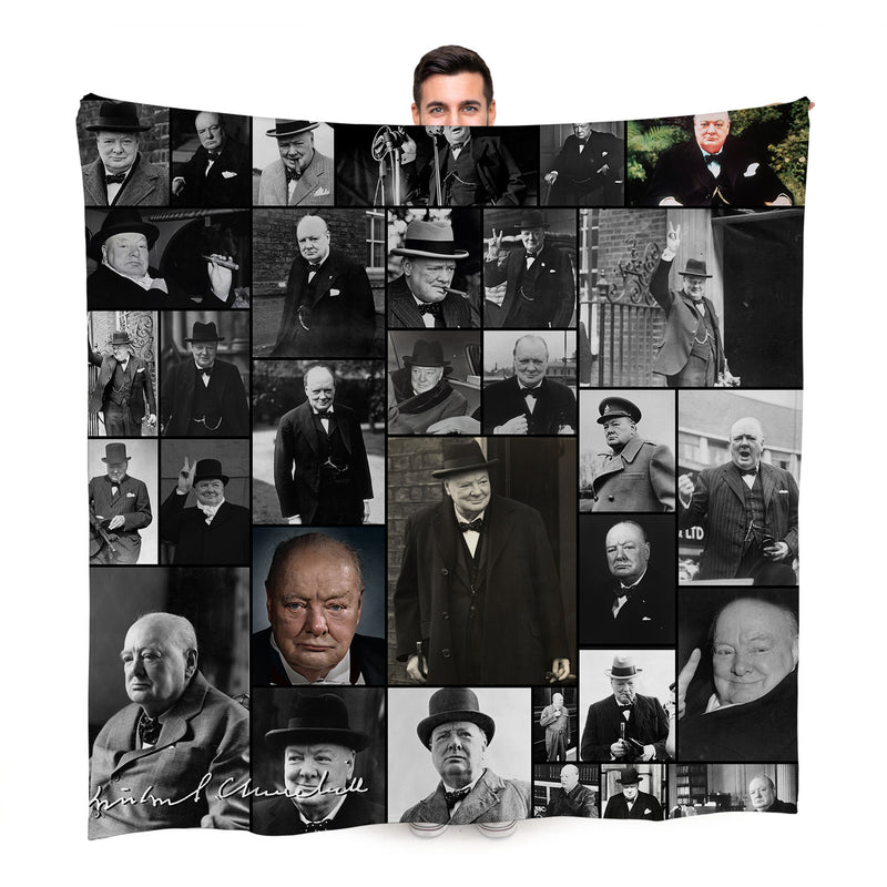 Winston Churchill Montage Celebrity Fleece Throw - Large Size 150cm x 150cm