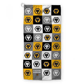 Wolves FC - Chequered - Name and Number Lightweight, Microfibre Golf Towel - Officially Licenced