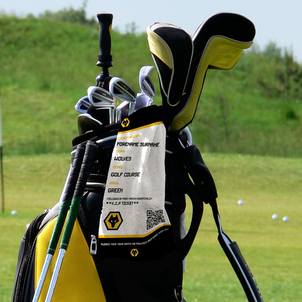 Wolves - Ticket - Name and Number Lightweight, Microfibre Golf Towel - Officially Licenced