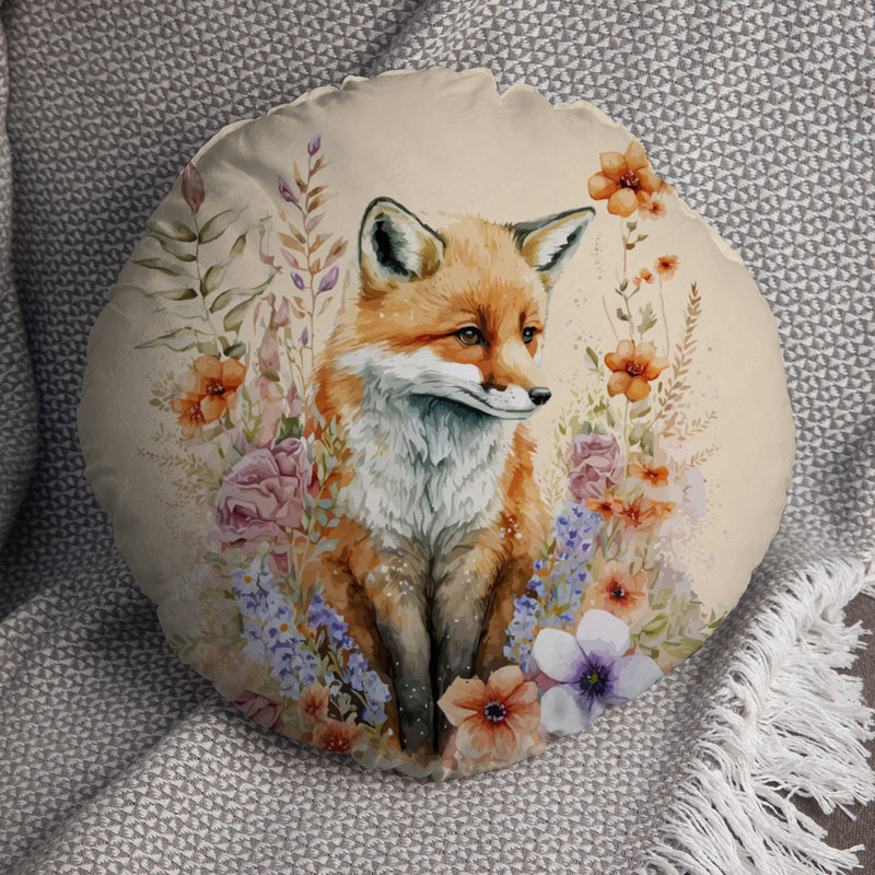 Watercolour Woodland Fox 14" Round Throw Cushion