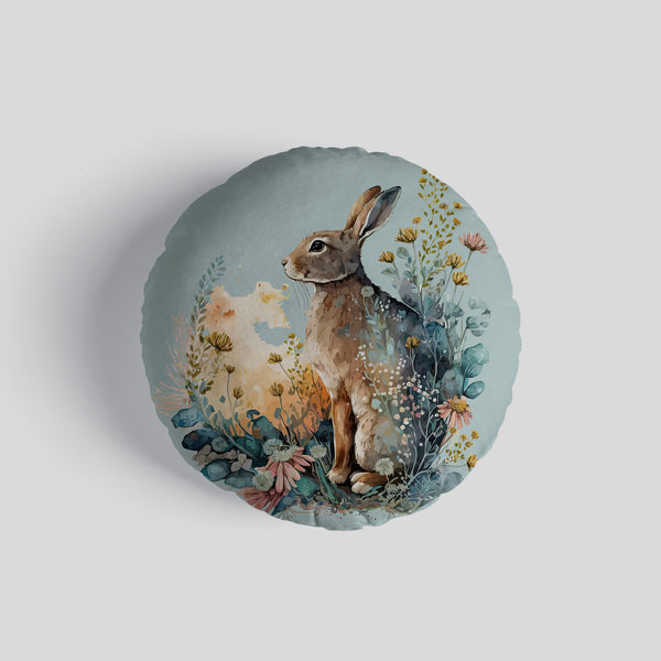 Watercolour Woodland Rabbit 14" Round Throw Cushion