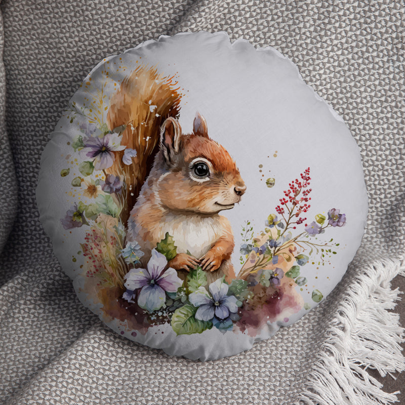 Watercolour Woodland Squirrel 14" Round Throw Cushion